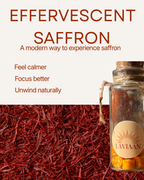 Advertisement for Laviaan effervescent saffron with a jar of saffron and text on a white background.