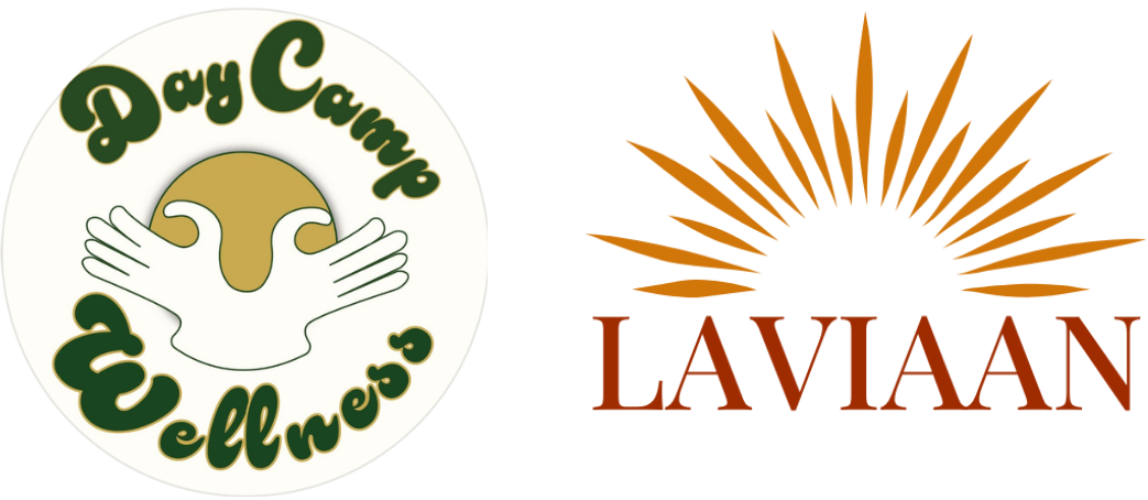 Two logos side by side on a white background, one for 'Day Camp Wellness' and the other for 'LAVIAAN'.